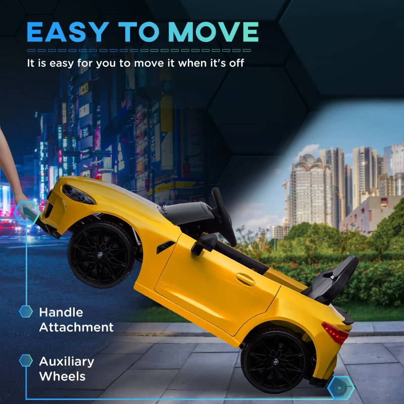 Qaba BMW M4 Licensed 12V Ride on Car, Kids Car w/ Remote Control, Suspension, Handle Attachment, LED Lights, Music, Yellow