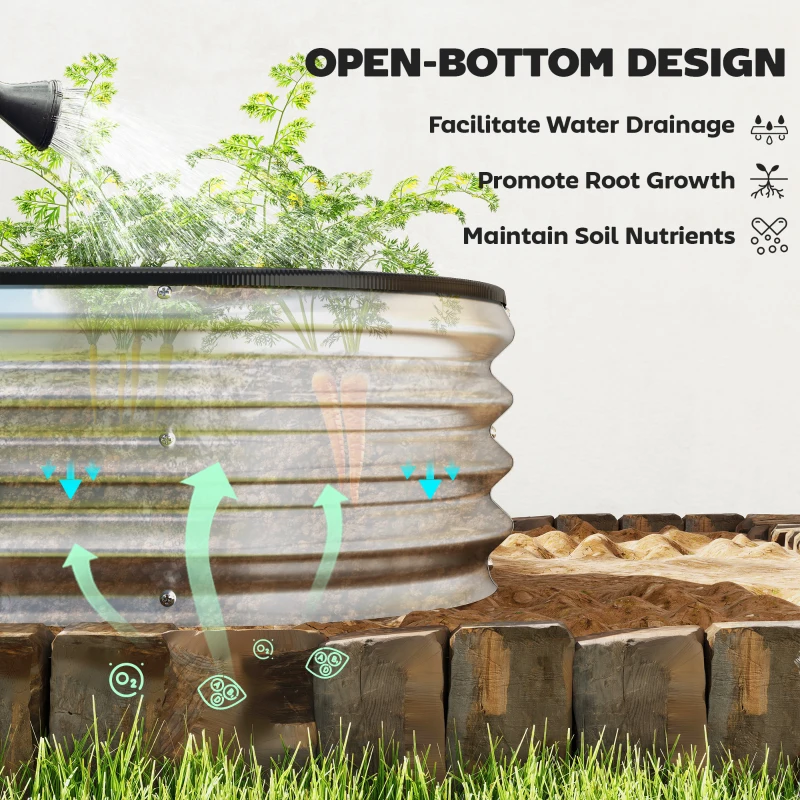 Outsunny 6' x 2' x 1' Large Outdoor Planter Box, Galvanized Raised Garden Bed with Metal Plant Stake, Silver