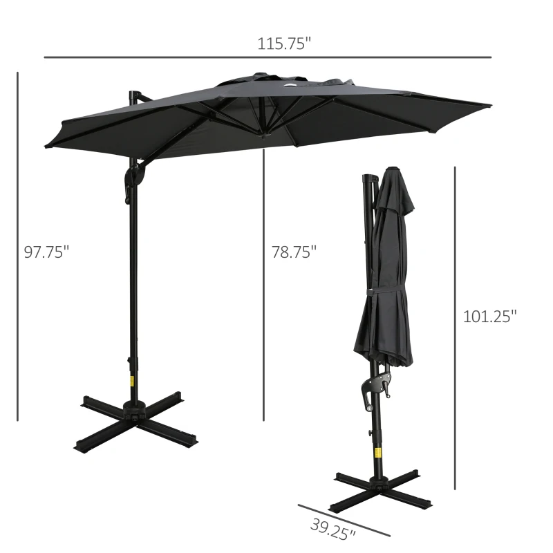 Outsunny 10ft Offset Patio Umbrella with Base, Hanging Aluminum and Steel Cantilever Umbrella with 360° Rotation, Easy Tilt, 8 Ribs, Crank, Cross Base for Poolside, Garden, Gray
