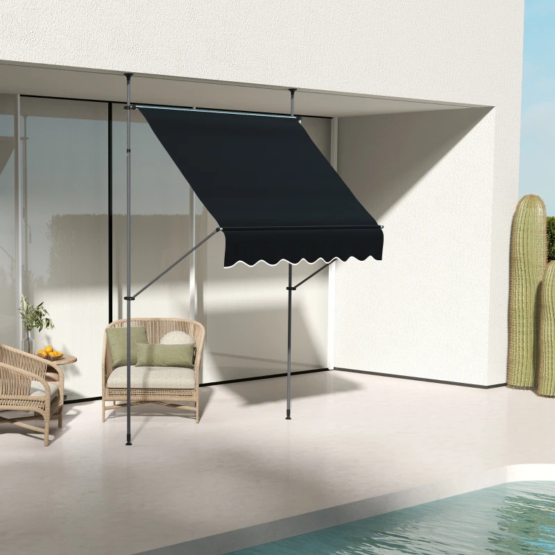 Outsunny 6.5' x 4' Manual Retractable Awning, Non-Screw Patio Awning, UV Resistant for Window or Door, Black