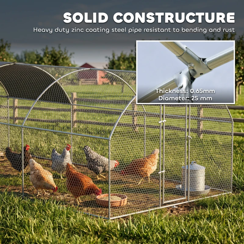 PawHut Large Chicken Coop Metal Chicken Run with Waterproof and Anti-UV Cover, Dome Shaped Walk-in Fence Cage Hen House for Outdoor and Yard Farm Use, 1" Tube Diameter, 9.2' x 18.7' x 6.5'(m-6)
