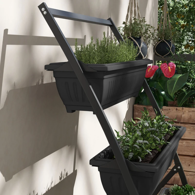 Outsunny 4-Tier Vertical Raised Garden Planter with 4 Boxes, Outdoor Plant Stand Grow Container for Vegetable & Flowers, Black
