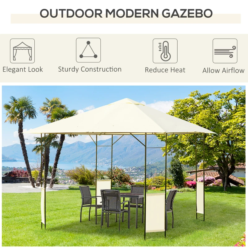 Outsunny 10' x 10' Patio Gazebo, Outdoor Gazebo Modern Canopy Shelter with Vents Roof and Steel Decorative Columns, for Garden, Lawn, Backyard and Deck