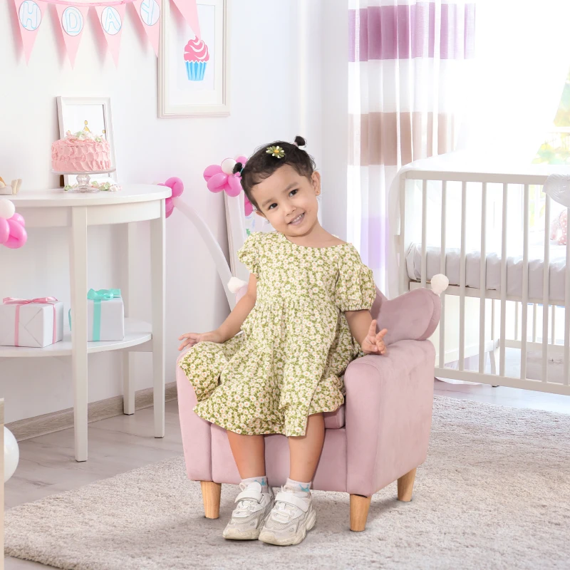 Qaba Soft Kids Sofa Chair, Single Lounger Armchair for Children with Strong Frame, Cute Pink Crown Throne for Relaxing, Watching TV, Studying