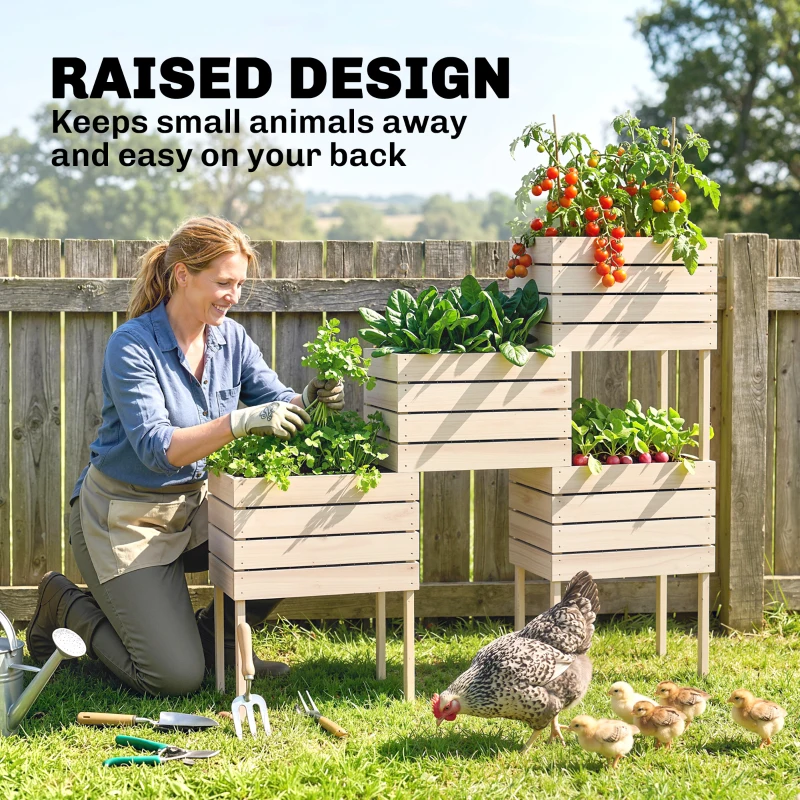 Outsunny 4PCS Wooden Raised Garden Beds Kits Elevated Planter for Outdoor Plants Flowers Vegetables, Raised Garden Boxes