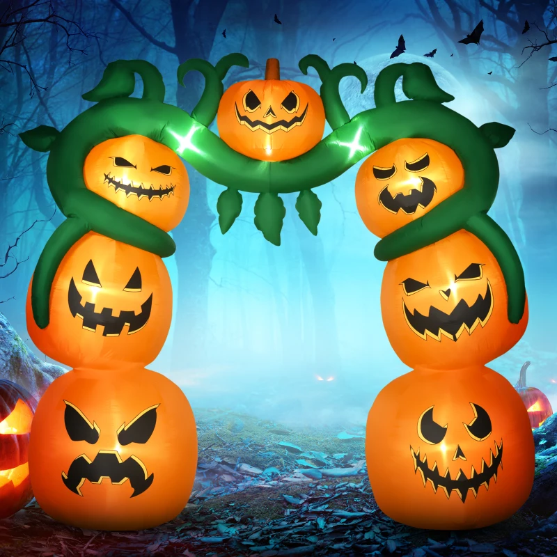 HOMCOM Giant 10FT Halloween Inflatables Pumpkin Archway, Outdoor Blow Up Yard Decoration with Build-in LED