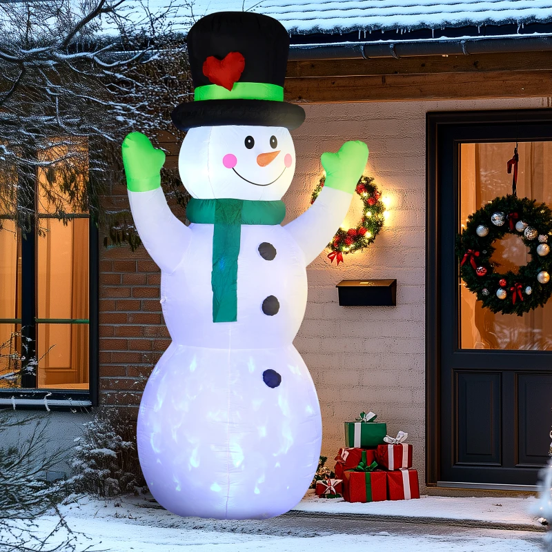 Outsunny 10FT Christmas Inflatables Cheerful Snowman in Black Hat, Blow Up Outdoor Christmas Decorations with LED Yard Display