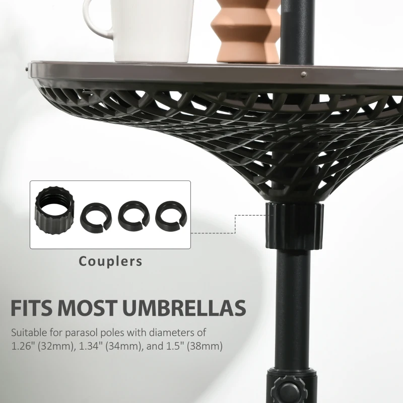 Outsunny 23" Beach Umbrella Table Tray, Instant Portable Beach Tables for Sand, Swimming Pools, Patio, Garden, Deck, Brown