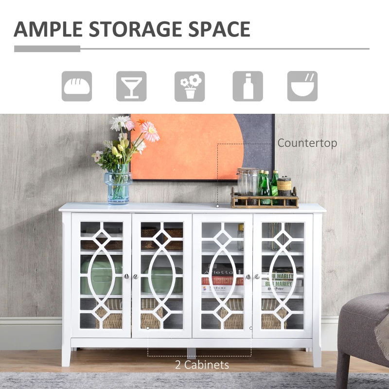 HOMCOM Sideboard Buffet Cabinet, Kitchen Storage Cabinet, Glass Door Accent Cabinet with Adjustable Shelves, White