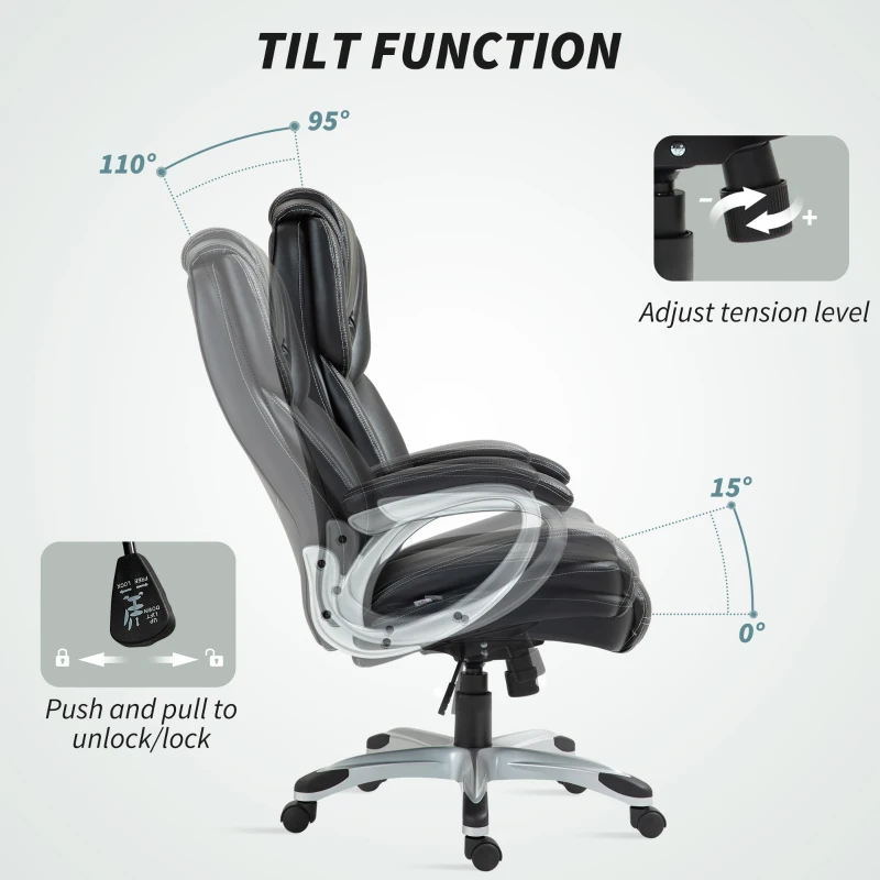 HOMCOM High Back Desk Chair with Swivel Wheels, Executive Office Chair with Cushion & Adjustable Height, Black