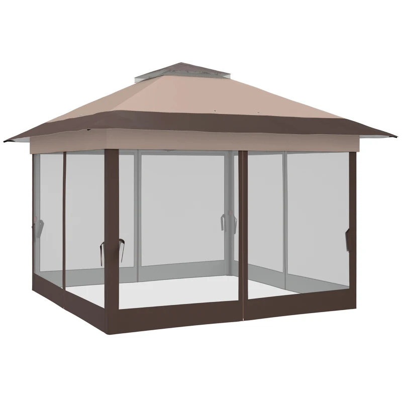 Outsunny 12' x 12' Foldable Pop-up Party Tent Instant Canopy Sun Shade Gazebo Shelter with Steel Frame, Khaki
