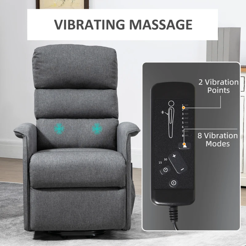 HOMCOM Electric Lift Recliner Massage Chair Vibration, Living Room Office Furniture, Gray