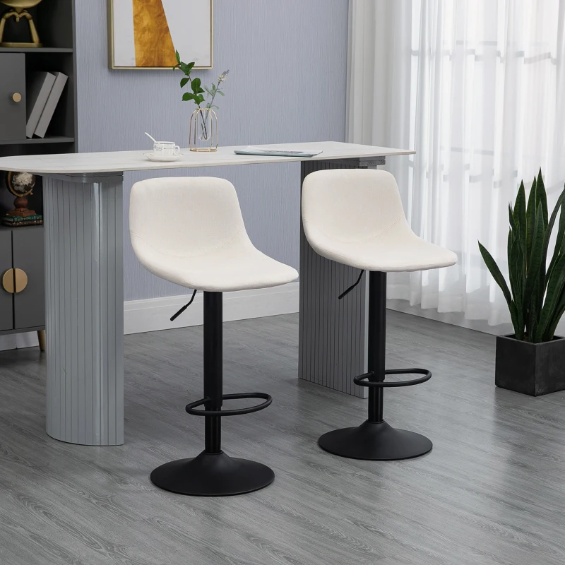 HOMCOM Adjustable Bar Stools, Swivel Bar Height Chairs Barstools Padded with Back for Kitchen, Counter, and Home Bar, Set of 4, Cream White