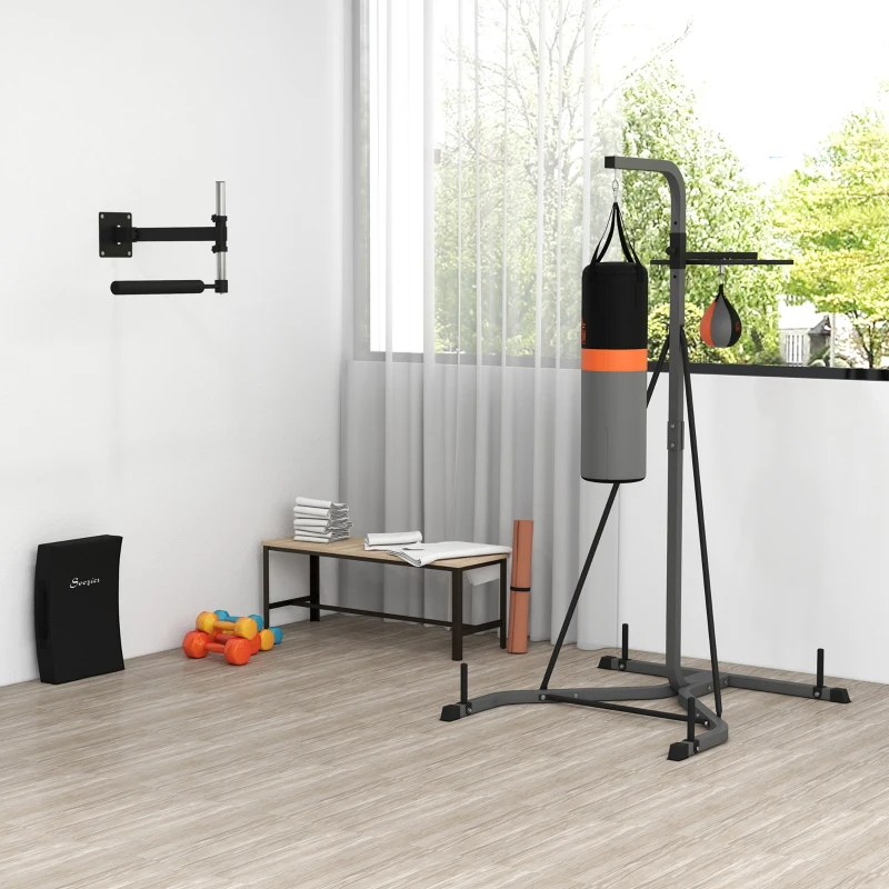 HOMCOM 2-in-1 Punching Bag with Stand for Adults, 65.7"-73.6" Height Adjustable Freestanding Heavy Bag Stand with Speedball