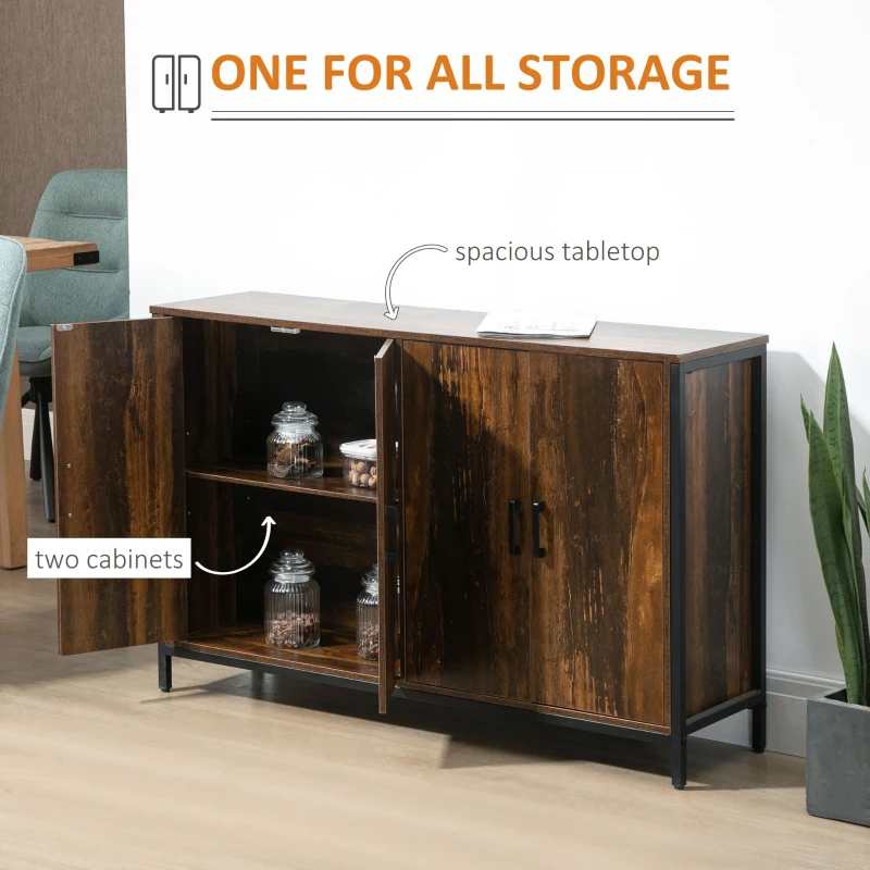 HOMCOM Industrial Sideboard Buffet Cabinet with Doors, Kitchen Cabinet, Coffee Bar Cabinet with Adjustable Shelves, Rustic Brown