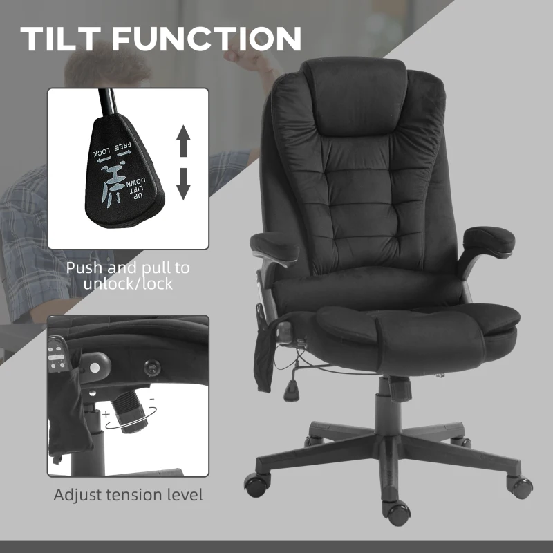 HOMCOM 6 Point Executive Office Chair with Heat, Velvet High Back Vibrating Massage Office Chair, Black