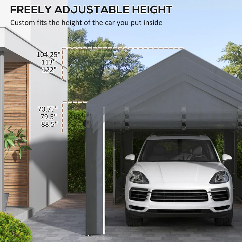 Outsunny 10' x 20' Carport, Heavy Duty Portable Garage, Height Adjustable, with 4 Mesh Windows and 4 Doors, Gray