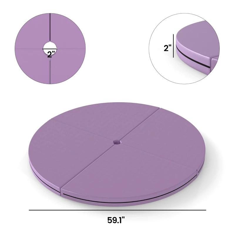 Soozier Pole Dance Mat, 2"T x 5'W Folding Pole Crash Mat for Home, Lightweight and Foldable, Light Purple