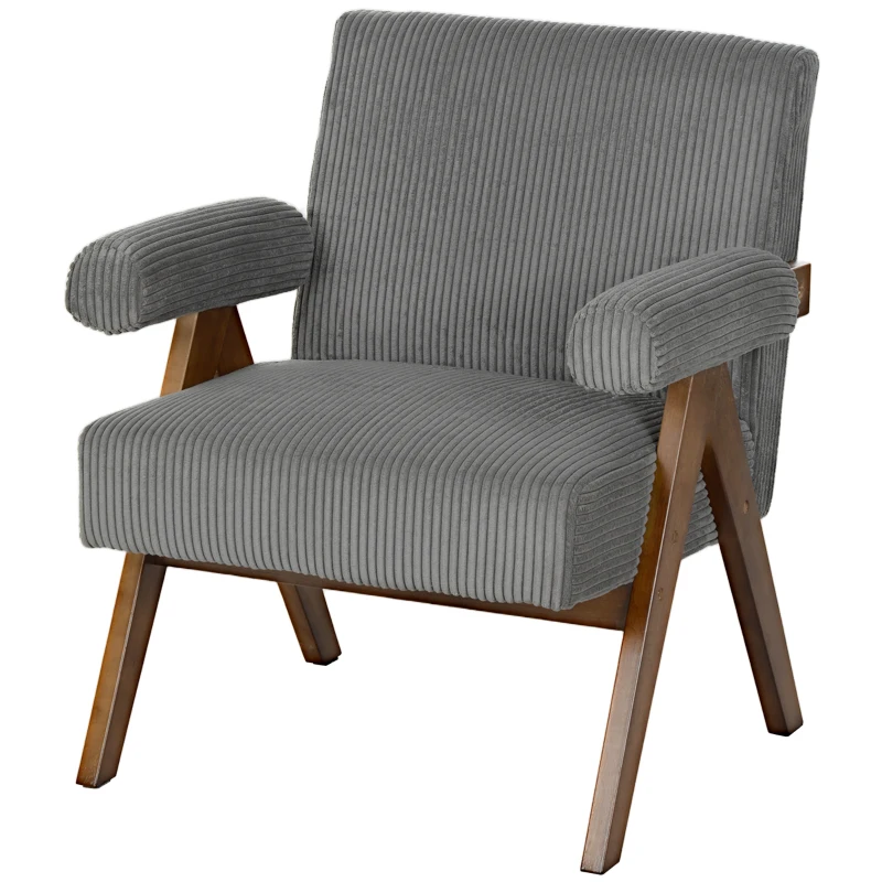HOMCOM Corduroy Accent Chair Armchair with Wide Seat and Soft Padded Armrests for Reading, Bedroom, Dark Grey
