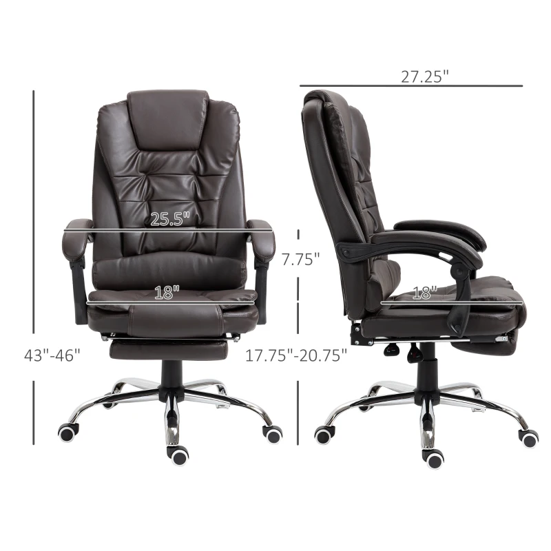 HOMCOM Executive Office Chair, High Back Reclining Computer Chair with Footrest and Armrest, Coffee