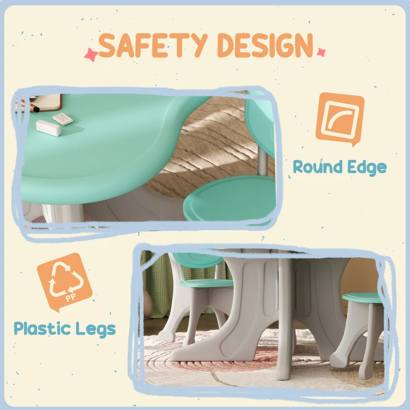 Qaba 3 Piece Kids Table and Chairs Set for 3-6 Years Old, Light Blue