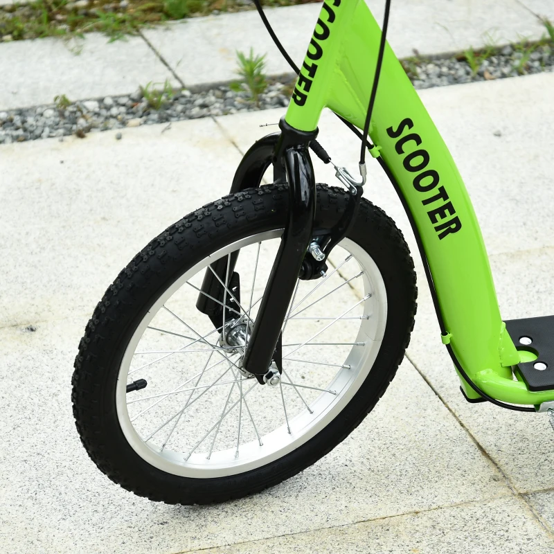 Aosom Youth Scooter Kick Scooter for Kids 5+ with Adjustable Handlebar 16" Front and 12" Rear Dual Brakes Inflatable Wheels, Green