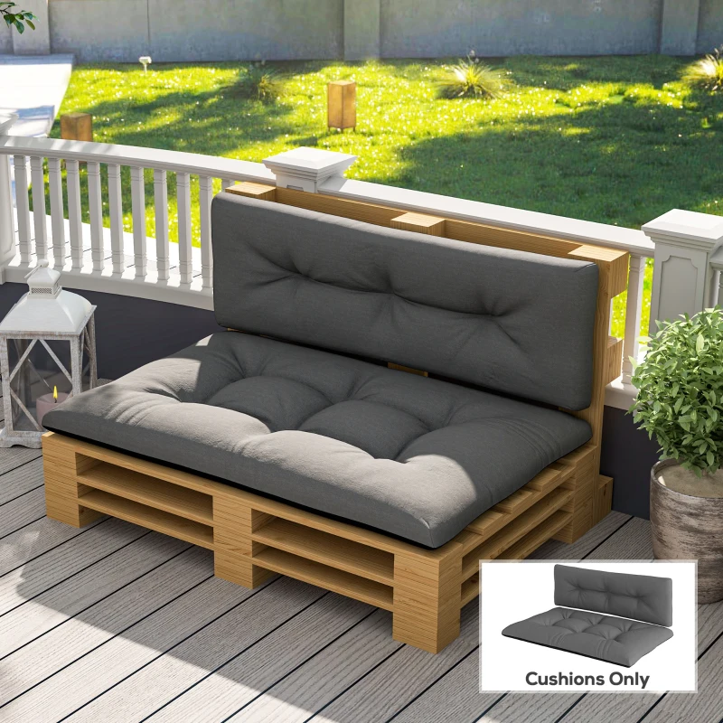 Outsunny 2 Seater Pallet Cushions Outdoor 3.9" Thick Replacement Cushions - Tufted Design for Garden, Patio, Black