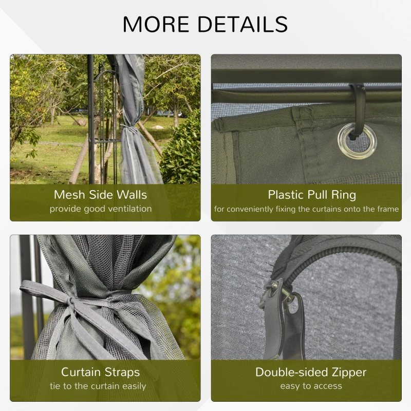 Outsunny 118" x 118" Steel Outdoor Patio Gazebo Canopy with Removable Mesh Curtains, Display Shelves, & Steel Frame, Gray