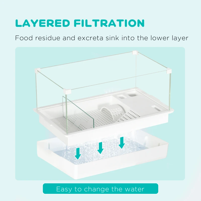 PawHut Glass Turtle Tank, Turtle Aquarium with Basking Platform and Filter Layer Design, Full View Visually Reptile Habitat, Easy to Clean and Change Water, Multi Functional Area