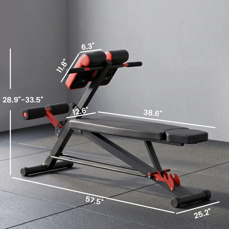 Soozier Adjustable Hyper Extension Dumbbell Weight Bench, Foam Leg Holders, Exercise Abs, Arms, Core, Strength Workout Station for Home Gym, Red