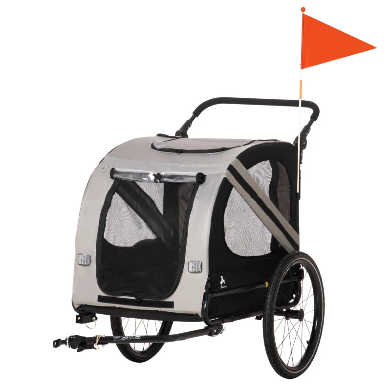 Aosom 2-in-1 Pet Bike Trailer for Small Medium Dogs, Road-Visibility Dog Stroller Bicycle Carrier, Weather-Strong Bike Wagon Trailer Sidecar Attachment, Gray