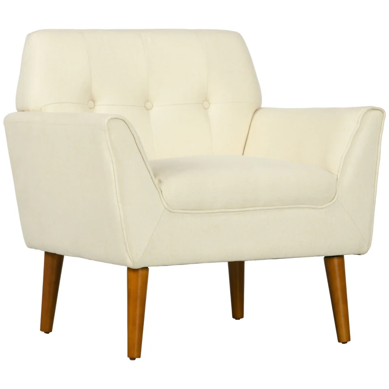 HOMCOM Traditional Accent Chair, Button Tufted Armchair with Wood Legs for Living Room, Bedroom, Beige
