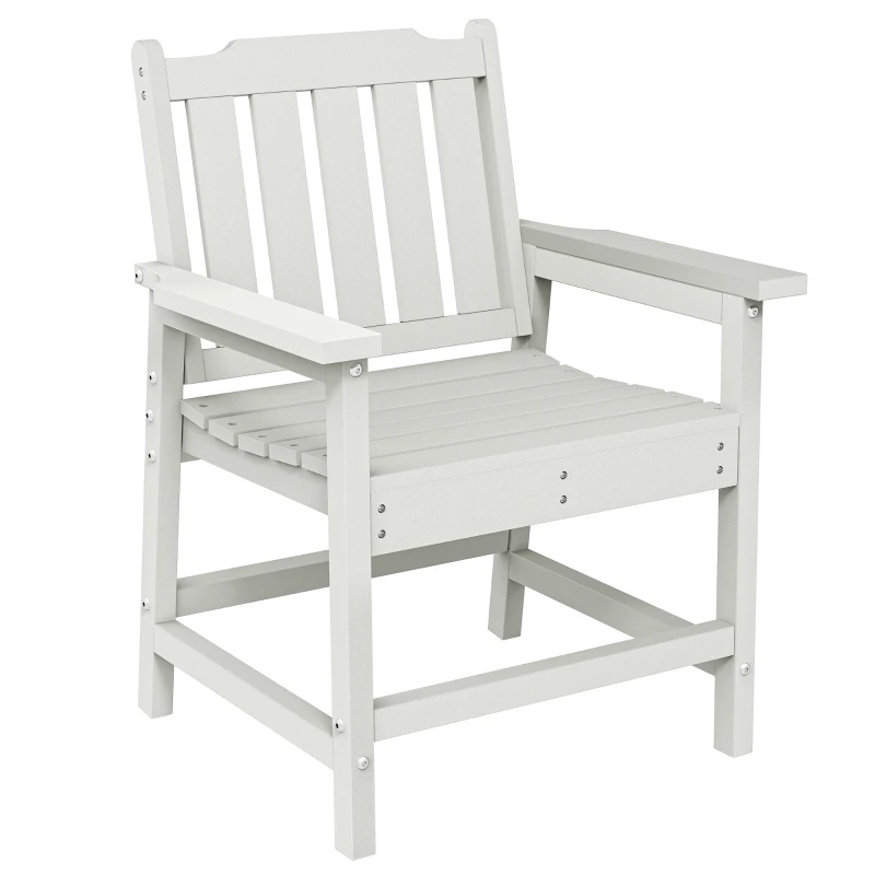 Outsunny All-Weather Patio Chair, HDPE Patio Dining Chair, Heavy Duty Wood-Like Outdoor Furniture for Garden, Backyard, Deck, Porch, Lawn, White