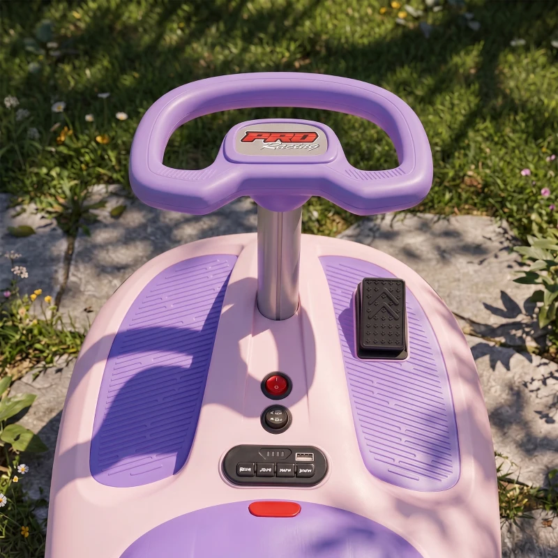 Qaba 12V Electric Wiggle Car with Convertible Steering Wheel Pull Handle, 2 Speed, Music, Lights for 3-5 Years, Purple