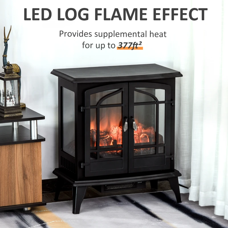 HOMCOM Electric Fireplace Heater, Fireplace Stove with Realistic LED Flames and Logs, Remote Control and Overheating Protection, 1400W, Black