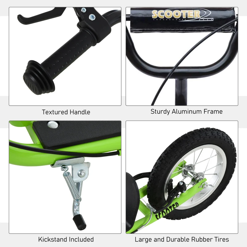 Aosom Youth Scooter Kick Scooter for Kids 5+ with Adjustable Handlebar 16" Front and 12" Rear Dual Brakes Inflatable Wheels, Green