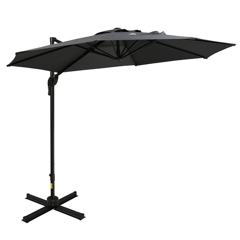 Outsunny 10ft Offset Patio Umbrella with Base, Hanging Aluminum and Steel Cantilever Umbrella with 360° Rotation, Easy Tilt, 8 Ribs, Crank, Cross Base for Poolside, Garden, Gray