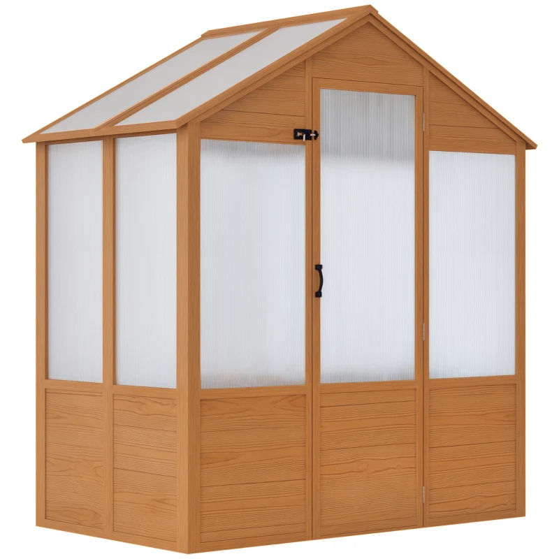 Outsunny 6' x 4' x 7' Polycarbonate Greenhouse, Walk-in Hot House Kit, Hobby Greenhouse with Lockable Door, Level 5 Wind Resistant Wooden Frame, Rustic Brown