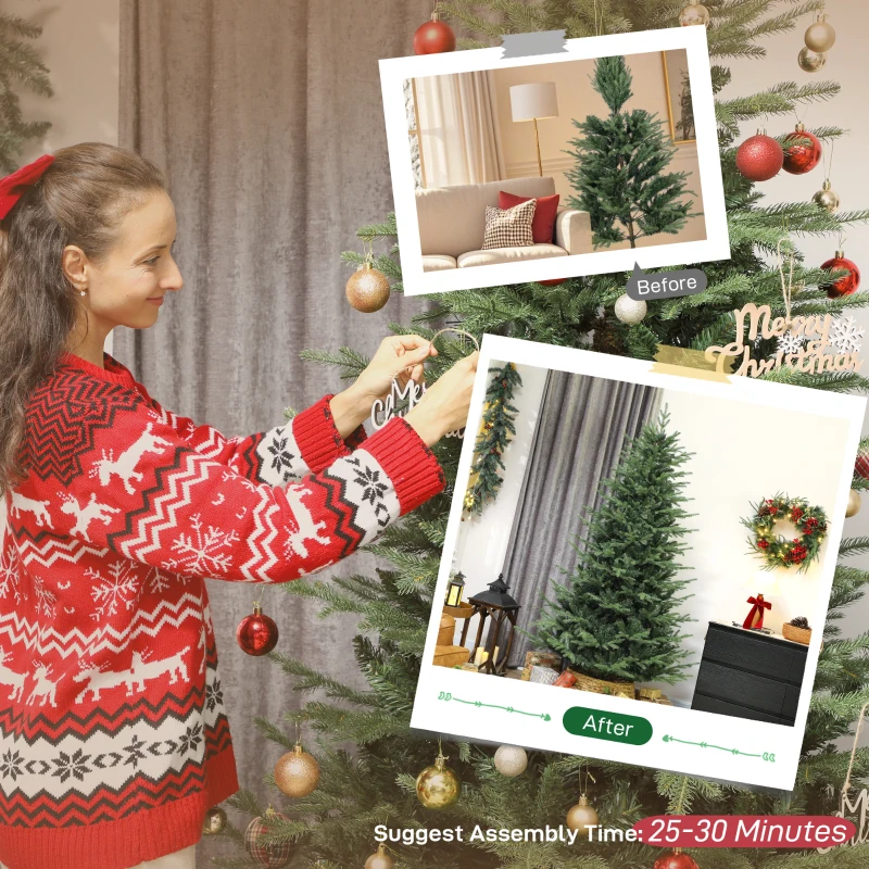 HOMCOM 7 ft Artificial Christmas Tree with Dense Realistic Branches, Full Ponderosa Fir, Hinged Xmas Tree, Easy Assembly