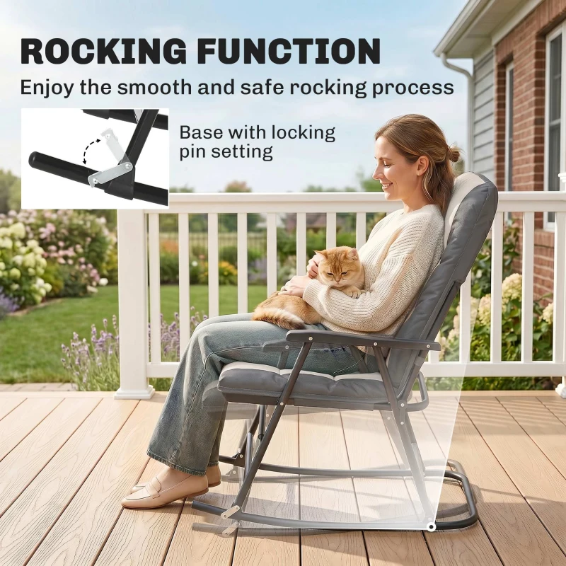 Outsunny 3-Piece Outdoor Foldable Rocking Chair Set, Light Grey
