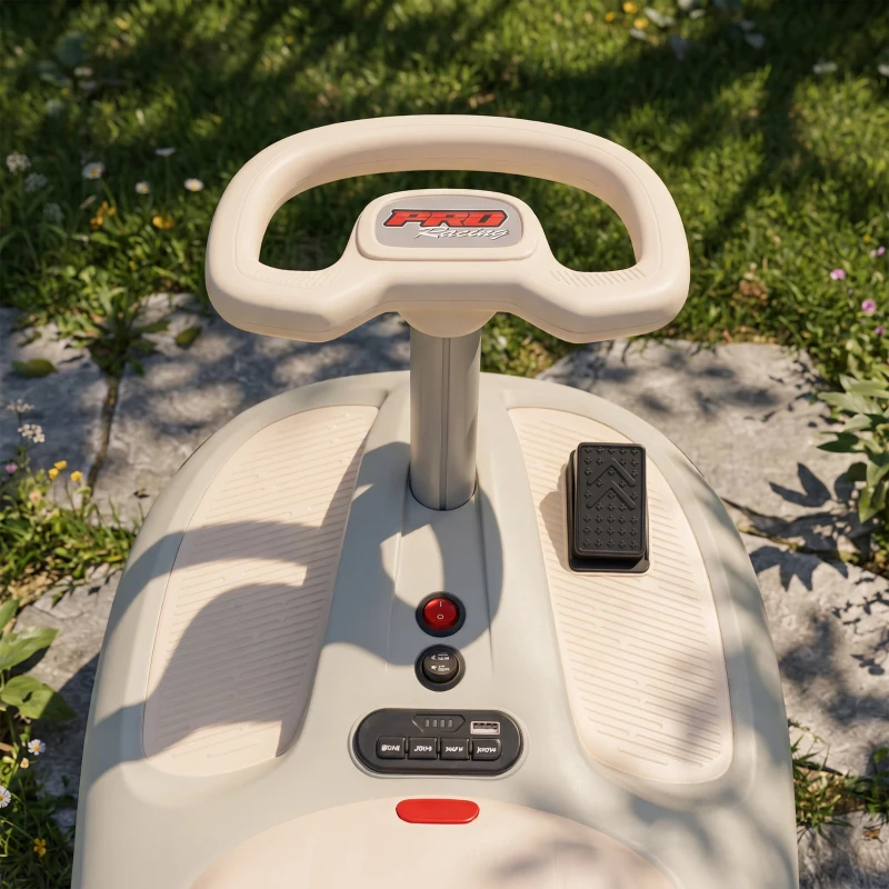 Qaba 12V Electric Wiggle Car with Convertible Steering Wheel Pull Handle, 2 Speed, Music, Lights for 3-5 Years, White