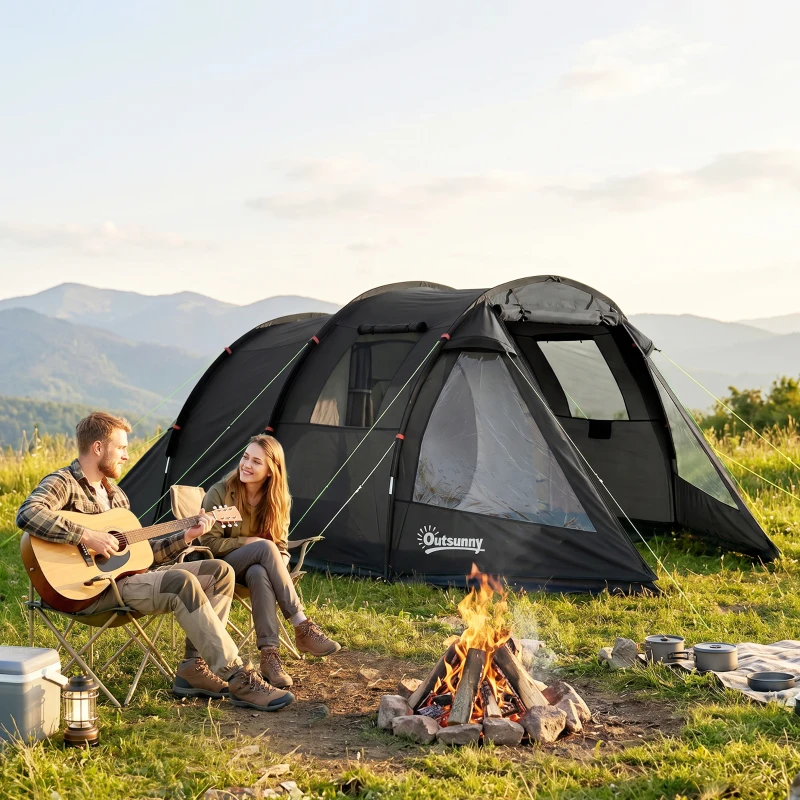 Outsunny 3-4 Person Easy Setup Cabin Tent with Two Room, Waterproof & UV30+ Camping Tent with Carrying Bag, Charcoal
