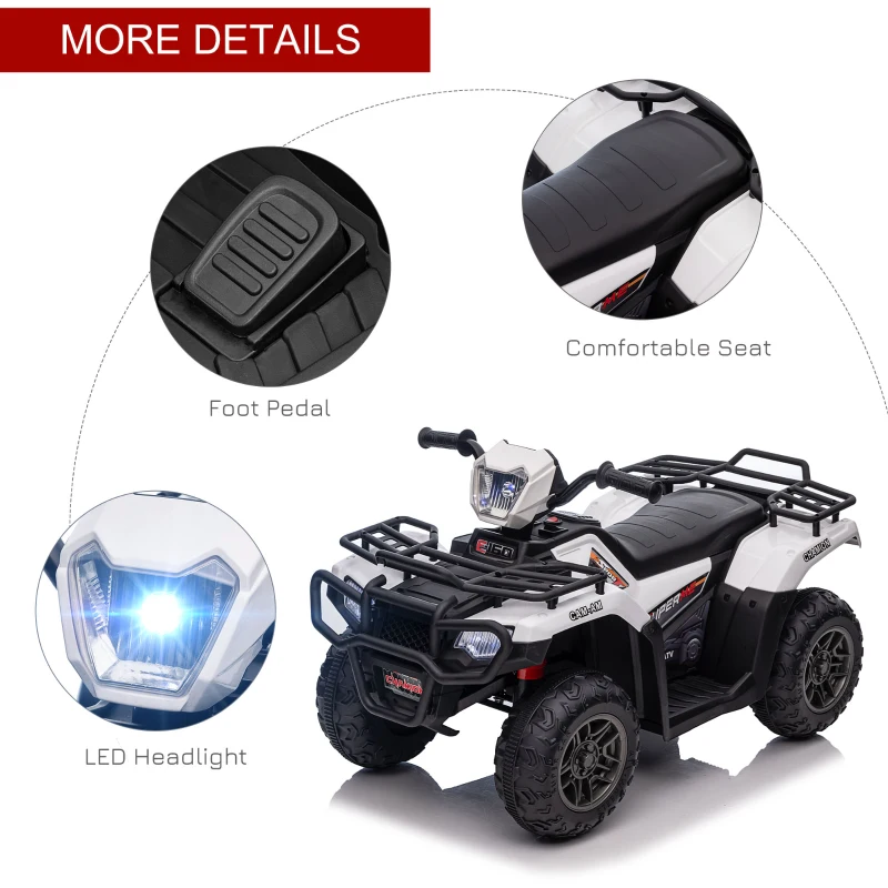 Aosom 12V Electric Toy Car with Forward Backward Function, Music, LED Headlights, for Ages 3-5 Years, White