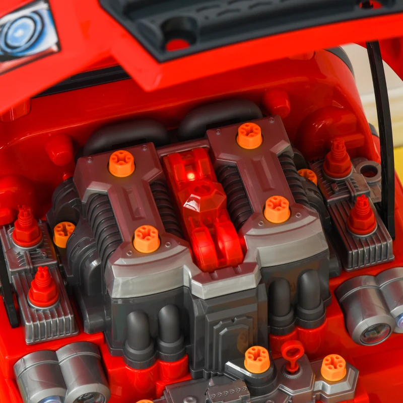 Qaba Mechanic Kids Truck Engine Toy Set, Car Service Play Set, Red
