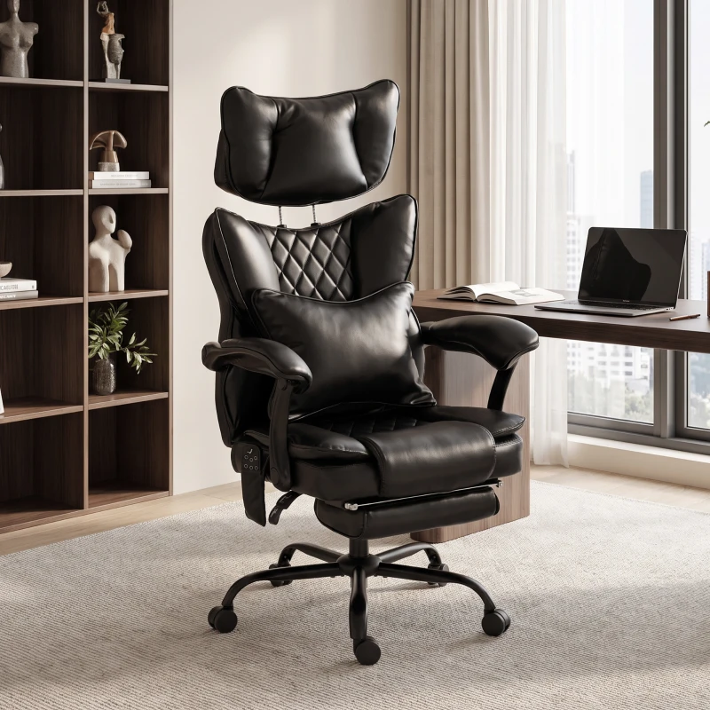 HOMCOM High Back Vibration Massage Office Chair, Heated Reclining PU Leather Computer Chair with Headrest, Black