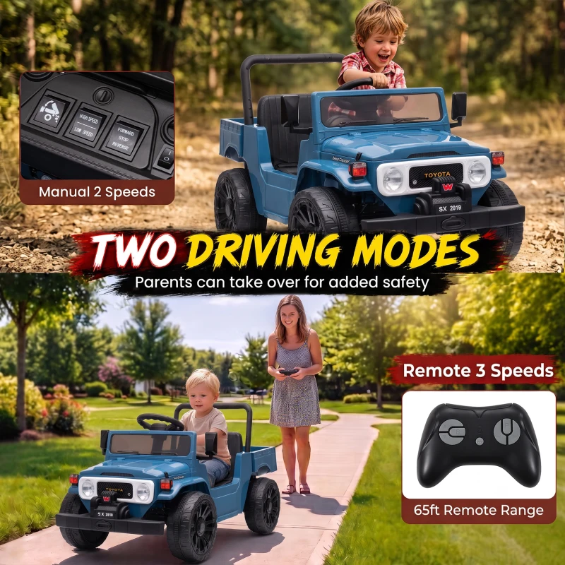 Qaba Licensed Toyota Pickup Ride on Truck, 24V Kids Electric Car with Dual Motors, Up to 3.7MPH for Kids 3-8 Years Blue