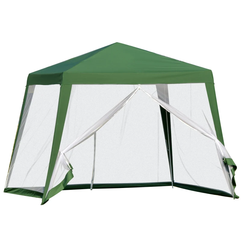 Outsunny 10x10ft Party Tent Canopy with Netting, Patio Screen House Slant Leg Outdoor Gazebo Sun Shade Shelter, Green