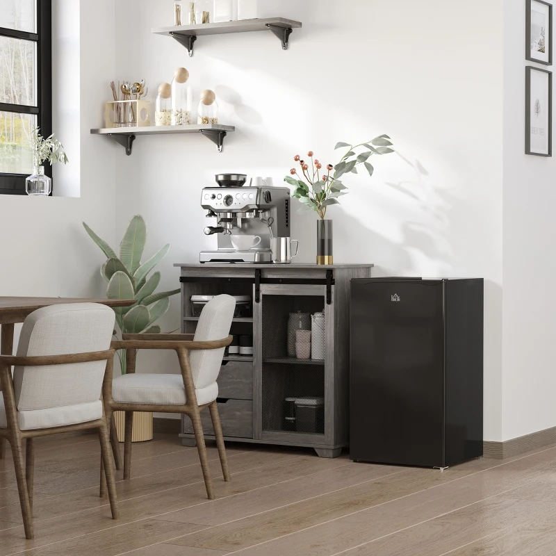 HOMCOM 3.2 Cu.Ft Mini Fridge with Freezer, Compact Refrigerator with Adjustable Thermostat, Shelf and Single Reversible Door for Bedroom, Dorm, Home Office, Energy Efficient, Black