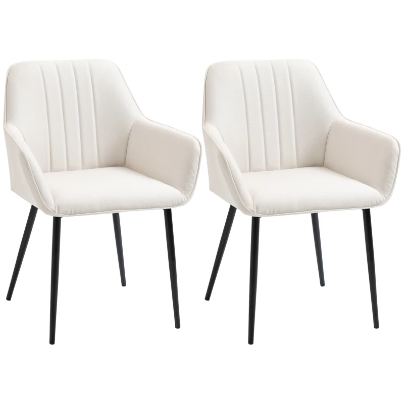 HOMCOM Dining Chairs Set of 2, Upholstered Linen Fabric Accent Chairs with Metal Legs, Beige