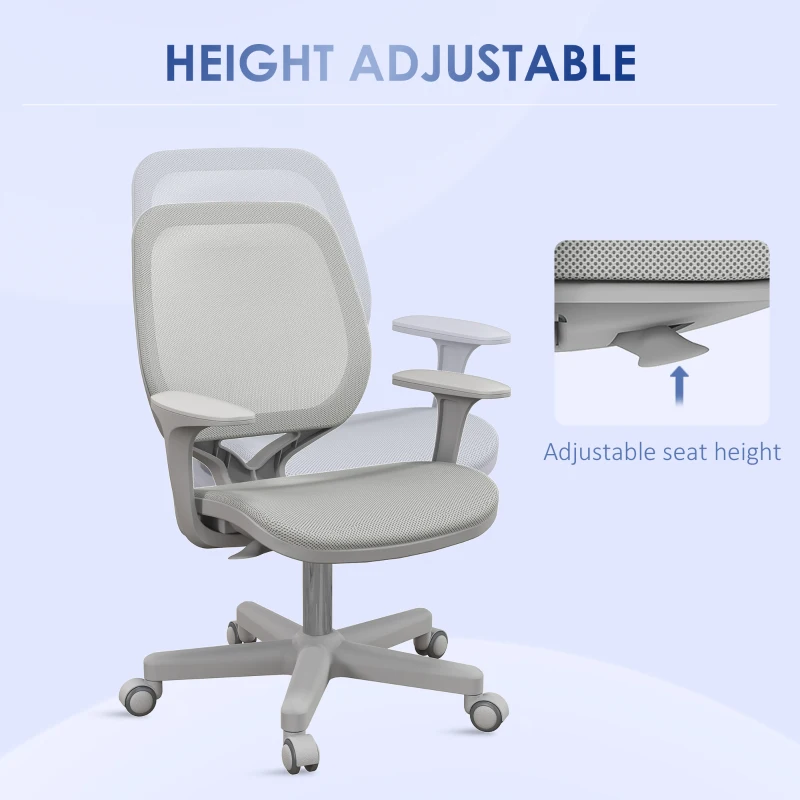 Vinsetto Office Chair, Small Computer Desk Chair with Mesh Back, Swivel Castors, Arm, Grey